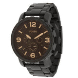 Fossil Nate Chrongraph Ion Plated Black Dial Black Steel Strap Watch for Men - JR1356