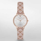 Emporio Armani Classic Kappa White Dial Brown Leather Strap Watch For Women - AR11009