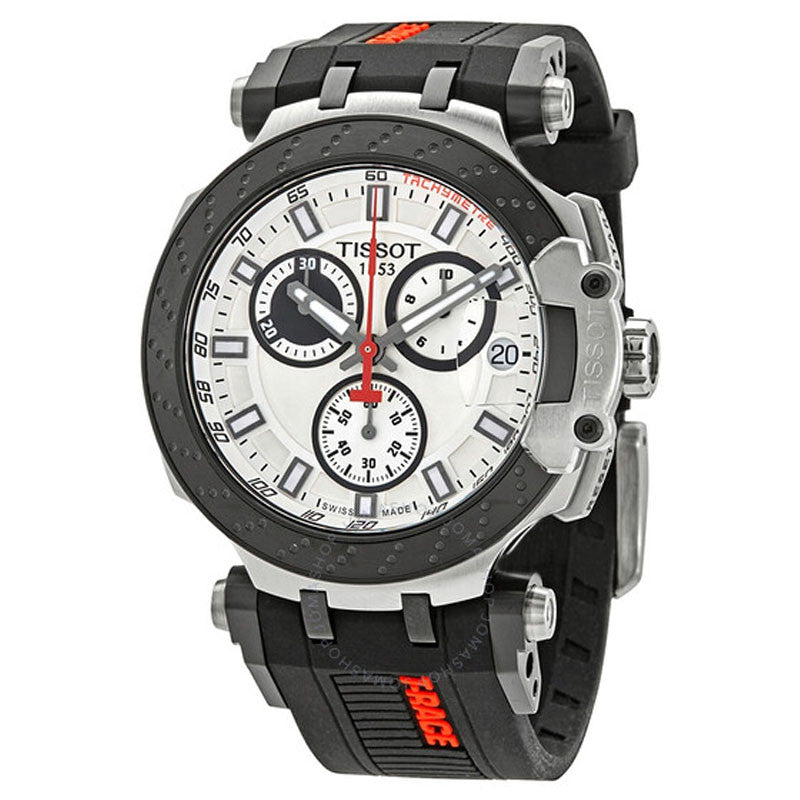 Tissot T Race Chronograph White Dial Black Silicone Strap Watch For Men - T115.417.27.011.00