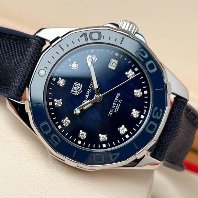 Tag Heuer Aquaracer Quartz Mother of Pearl Blue Dial Blue NATO Strap Watch for Women - WAY131L.FT6091