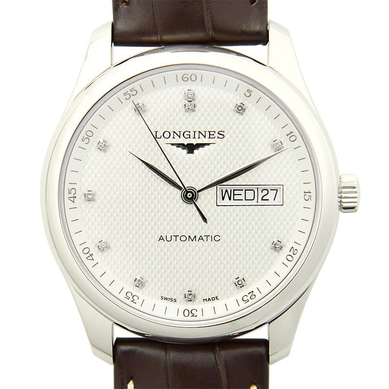 Longines Master Collection Automatic 38.5mm Silver Diamond Dial Brown Leather Strap Watch for Men - L2.755.4.77.3