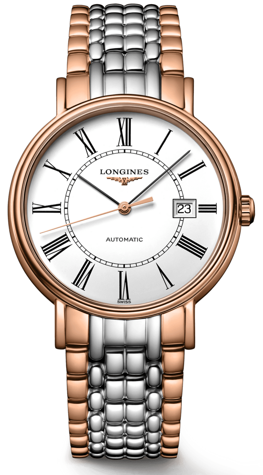 Longines Presence 38.5mm Automatic White Dial Two Tone Steel Strap Watch for Men - L4.921.1.11.7