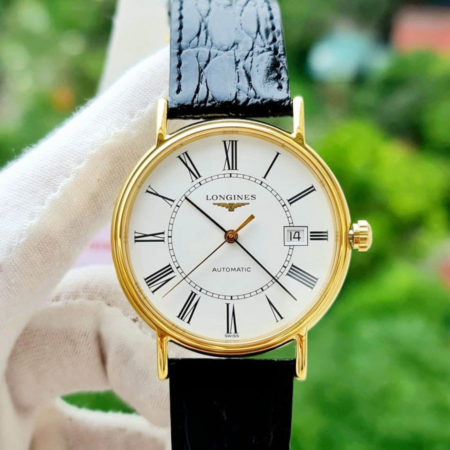 Longines Presence 25.5mm Automatic White Dial Black Leather Strap Watch for Women - L4.921.2.11.2
