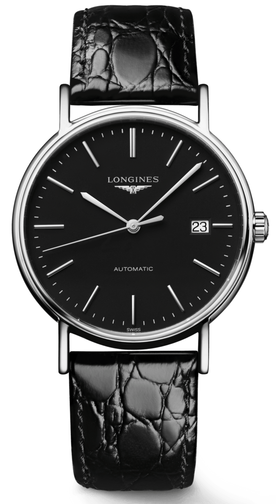 Longines Presence 38.5mm Automatic Black Dial Black Leather Strap Watch for Men - L4.921.4.52.2