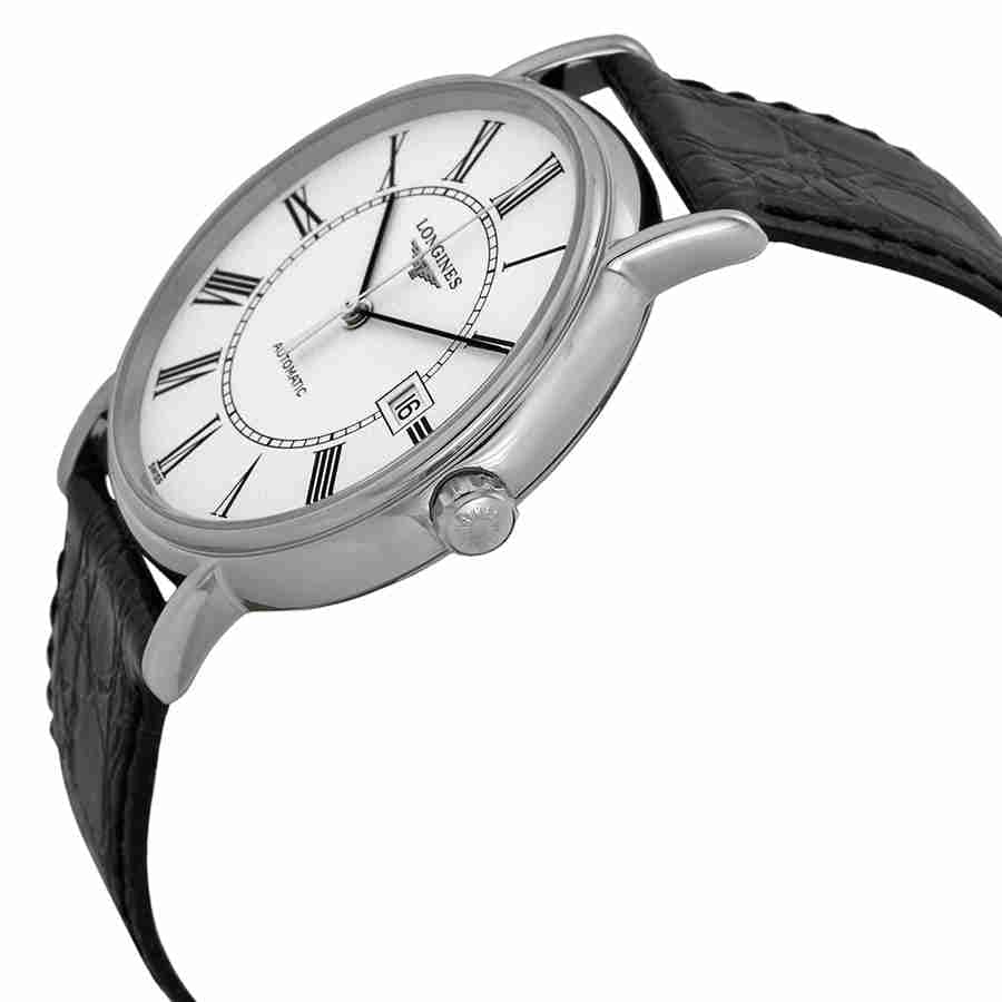 Longines Presence 38.5mm Automatic White Dial Black Leather Strap Watch for Men - L4.921.4.11.2