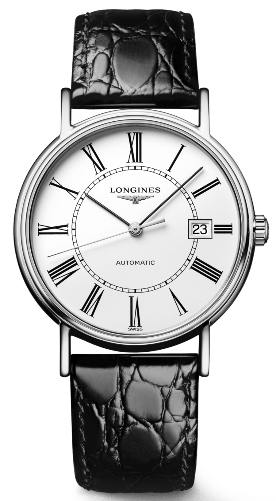 Longines Presence 38.5mm Automatic White Dial Black Leather Strap Watch for Men - L4.921.4.11.2