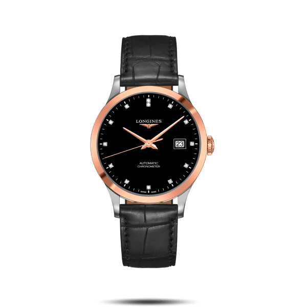 Longines Record Black Dial Black Leather Strap Watch for Men - L2.821.5.57.2