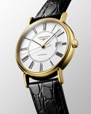 Longines Presence 25.5mm Automatic White Dial Black Leather Strap Watch for Women - L4.921.2.11.2