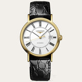 Longines Presence 25.5mm Automatic White Dial Black Leather Strap Watch for Women - L4.921.2.11.2