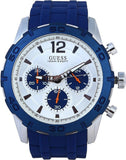 Guess Caliber Chronograph White Dial Blue Rubber Strap Watch for Men - W0864G6