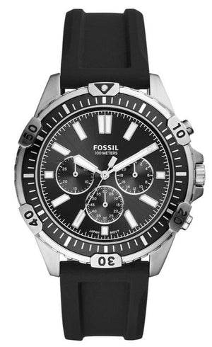 Fossil Garrett Chronograph Black Dial Black Rubber Strap Watch for Men - FS5624