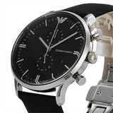 Emporio Armani Gianni Chronograph Black Dial Black Leather Strap Watch For Men - AR0397