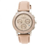 Burberry The City Chronograph Rose Gold Dial Beige Leather Strap Watch For Women - BU9702