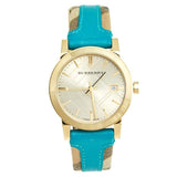 Burberry The City Gold Dial Blue Leather Strap Watch for Women - BU9018