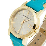 Burberry The City Gold Dial Blue Leather Strap Watch for Women - BU9018