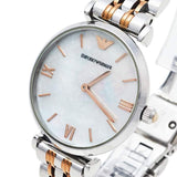 Emporio Armani Gianni T-Bar Mother of Pearl Dial Two Tone Steel Strap Watch For Women - AR1987