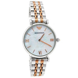 Emporio Armani Gianni T-Bar Mother of Pearl Dial Two Tone Steel Strap Watch For Women - AR1987