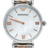 Emporio Armani Gianni T-Bar Mother of Pearl Dial Two Tone Steel Strap Watch For Women - AR1987