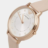 Emporio Armani Kappa Rose Gold & White Dial Beige Nude Leather Strap Watch For Women - AR2510