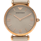 Emporio Armani Gianni T Bar Light Brown Dial White Leather Strap Watch For Women - AR1769