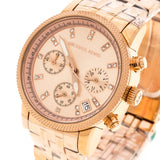 Michael Kors Ritz Chronograph Rose Gold Dial Rose Gold Steel Strap Watch for Women - MK6077