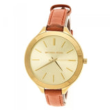 Michael Kors Runway Quartz Gold Dial Orange Leather Strap Watch For Women - MK2275