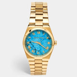 Michael Kors Channing Turquoise Dial Gold Steel Strap Watch For Women - MK5894