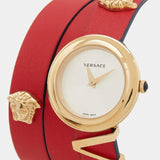 Versace V-Flare Quartz Silver Dial Red Leather Strap Watch for Women - VEBN00418