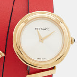 Versace V-Flare Quartz Silver Dial Red Leather Strap Watch for Women - VEBN00418