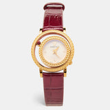 Versace V-Flare Quartz Silver Dial Red Leather Strap Watch for Women - VEBN00418