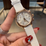 Calvin Klein Skirt Chronograph White Dial White Leather Strap Watch for Women - K2U296L6