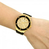 Guess Athena Gold Dial Black Rubber Strap Watch For Women - GW0030L2