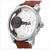 Diesel Mini Daddy Silver Dial Brown Leather Strap Watch For Men - DZ7309