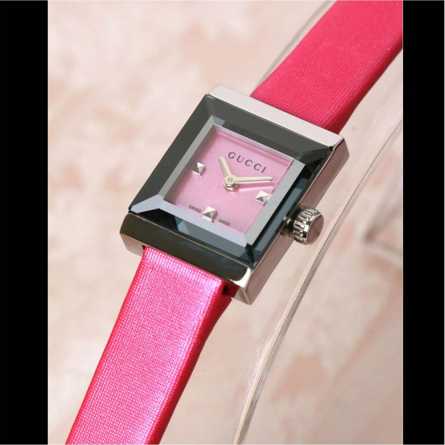 Gucci G-Frame Square Fuchsia Mother of Pearl Dial Fuchsia Leather Strap Watch For Women - YA128533