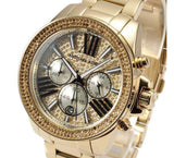 Michael Kors Wren Chronograph Crystal Pave Gold Dial Gold Steel Strap Watch for Women - MK6095