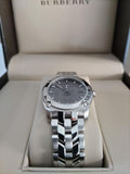 Burberry Herringbone Grey Dial Silver Steel Strap Watch for Women - BU1851