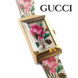 Gucci G-Frame Floral Mother of Pearl Dial White Leather Strap Watch For Women - YA147406