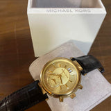 Michael Kors Sawyer Champagne Dial Black Leather Strap Watch for Women - MK2433