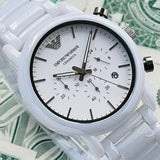 Emporio Armani Classic Chronograph White Dial White Rubber Strap Watch For Men - AR1054