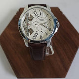 Fossil Grant Twist Multi-Function White Dial Brown Leather Strap Watch for Men - ME1144