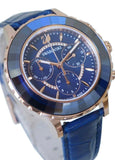 Swarovski Octea Lux Chrono Blue Dial Blue Leather Strap Watch for Women - 5563480