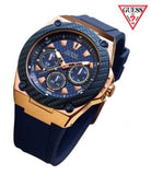 Guess Legacy Blue Dial Blue Silicone Strap Watch For Men - W1049G2