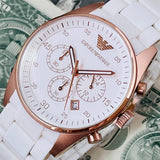 Emporio Armani Sportivo Chronograph White Dial White Rubber Strap Watch For Men - AR5919