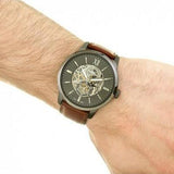 Fossil Townsman Automatic Skeleton Black Dial Brown Leather Strap Watch for Men - ME3181