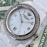 Emporio Armani Ceramica White Mother of Pearl Dial Stainless Steel Strap Watch For Women - AR1426