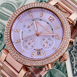 Michael Kors Parker Purple Dial Rose Gold Steel Strap Watch for Women - MK6169