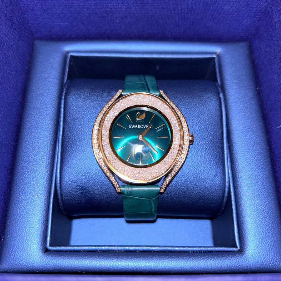 Swarovski Crystalline Aura Green Dial Green Leather Strap Watch for Women - 5644078