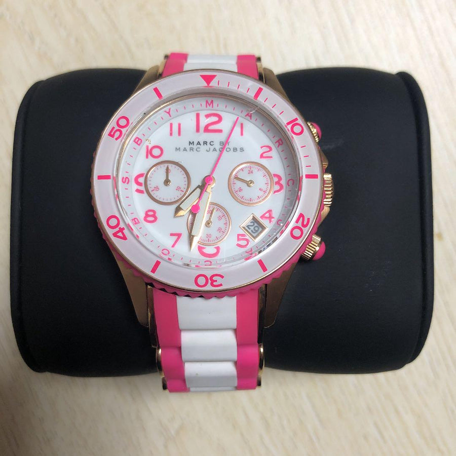 Marc Jacobs Rock Chronograph White Dial Two Tone Silicone Strap Watch for Women - MBM2593