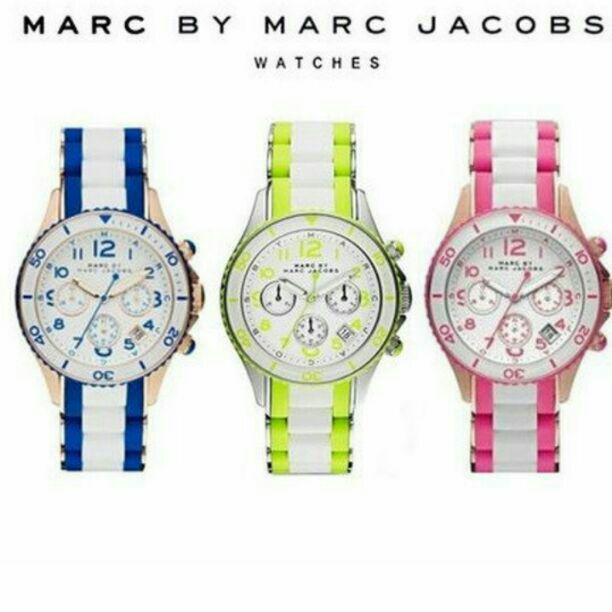 Marc Jacobs Rock Chronograph White Dial Two Tone Silicone Strap Watch for Women - MBM2593