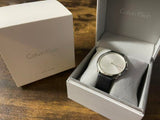 Calvin Klein Minimal Silver Dial Black Leather Strap Watch for Men - K3M211CY